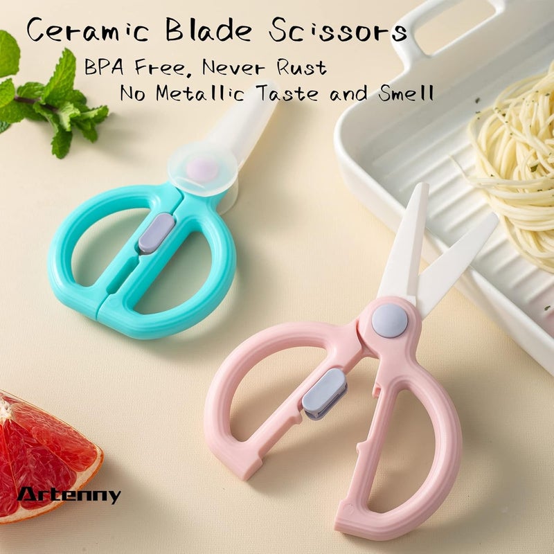 Artenny Baby Food Scissors with Travel Case, Ceramic Food Scissors Kids, Toddler Scissor with Safety Lock, Ideal for Pizza, Meats, Noodles, Vegetables, and Fruits (C) - Image 5